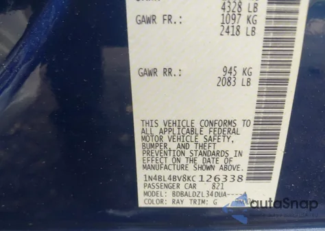 2019 Nissan Altima 2.5 S из США, поврежденный, VIN 1N4BL4BV8KC126338